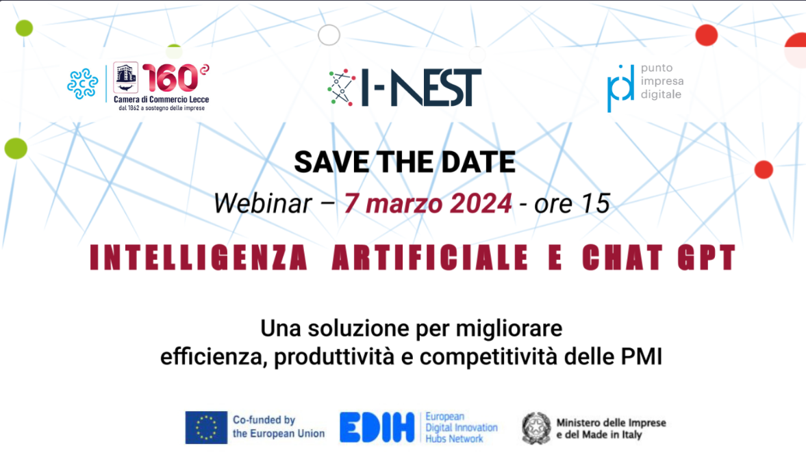 CCIAA Lecce - INTELLIGENZA ARTIFICIALE e CHAT GPT: una soluzione per migliorare efficienza, produttività e competitività delle PMI